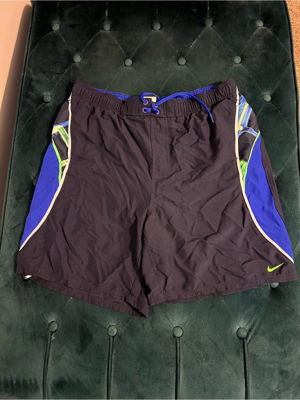 Nike Swim Shorts Mens Large Navy Green Blue Elastic Waist Drawstring